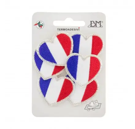 Lot de 6 Ecussons à thermocoller '3B Com' Coeur tricolore 3x3.5 cm Marque