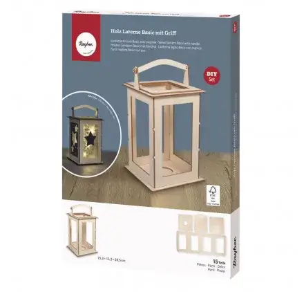 Authentique Kit en bois Lanterne avec poignée 'Rayher' 15 Pièces