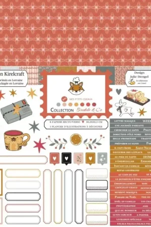 Réduction Assortiment de 6 papiers doubles 30x30 et 1 planche d'illustrations 'Mes P'tits Ciseaux - Bredele & Co'