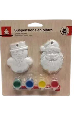 Kit Suspensions en Plâtre Noël à Peindre – Père Noël & Bonhomme de Neige + Peintures & Pinceau Prix Choc