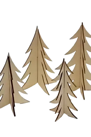 Lot de 4 sapins en bois 3D – 8 à 11,5 cm Prix Cassé