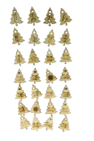 Stickers en bois pour calendrier de l’Avent – 28 sapins Acheter Direct