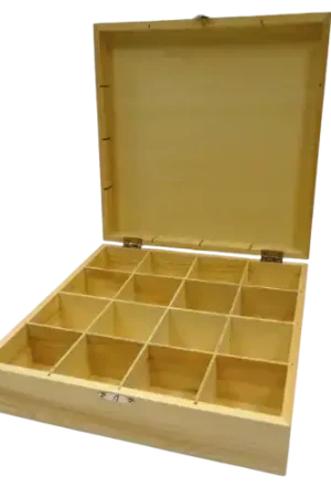 Boîte de rangement en bois 16 compartiments – 25 x 25 x 6,5 cm Remise