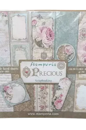 10 feuilles de papier scrapbooking "Precious" – Stamperia – 20,3 x 20,3 cm Expédié Aujourd'hui