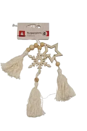 Suspensions décoratives – Perles en bois et pompons en coton x3 Promotion