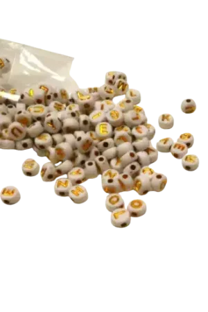 Perles Alphabet Blanches et Dorées 7 mm – 40 g Certifié
