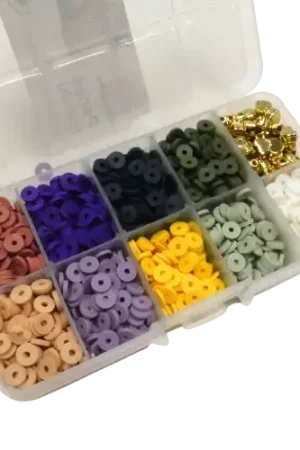 Nouvelle Collection Boîte compartimentée de perles Heishi 9 couleurs avec intercalaires dorés