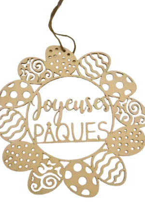 Couronne Joyeuses Pâques en bois 30 cm Haute Qualité