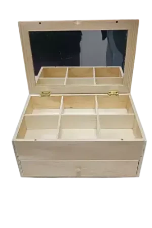 Prix Cassé Coiffeuse en Bois 6 Compartiments avec Tiroir et Miroir – 11,5 x 26 x 17,5 cm