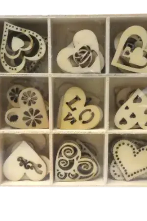 Populaire Coffret Embellissements en Bois Thème Cœurs – x45