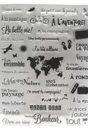 Tampons transparents “Voyage” – Lot de 37 pièces 1 à 5 cm Commander Vite