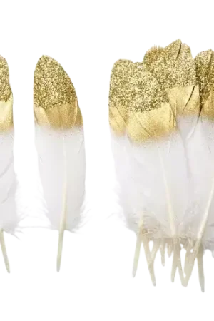 Commande En Gros Plumes à bouts pailletés dorés ou argentés x10 – 4 x 19 cm