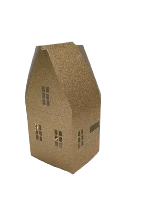 Expédié Aujourd'hui Photophore Maison de Noël Dorée Pailletée à Monter – 10,2 x 8,8 x 19,9 cm