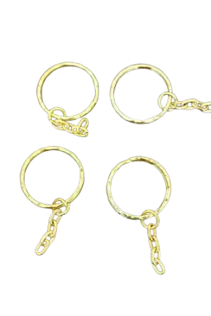 Expédié Aujourd'hui Anneaux porte-clés dorés avec chaînette 25 mm (x4)