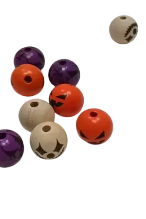 Quantité Limitée Perles en bois Halloween 19 mm – 3 coloris (violet, orange, naturel)