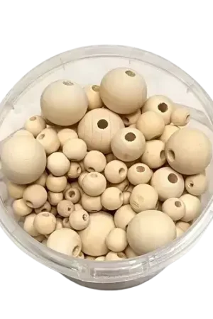 Réduction Perles en bois naturel 0,8 à 2,3 cm – 385 pièces
