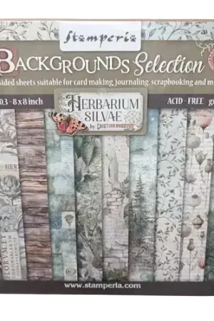 10 feuilles de papier scrapbooking "Herbarium Silvae" – Stamperia – 20,3 x 20,3 cm Nouvelle Collection