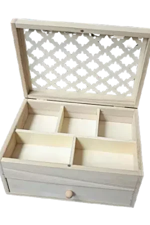Bon Marché Boîte à bijoux déco en bois 5 compartiments + 1 tiroir 20 x 10 x 14 cm