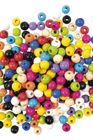 Authentique Perles en bois multicolore, 1 cm - 200 pièces