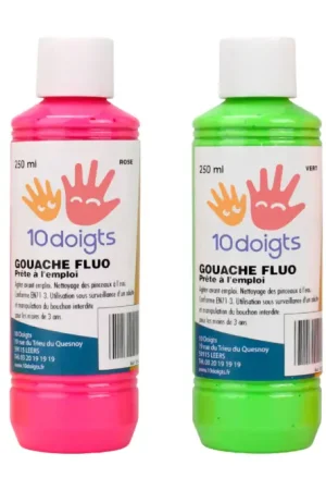 Authentique Gouache 10doigts fluo, 250 ml - 4 couleurs