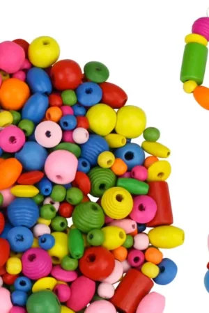 Perles en bois, couleurs et tailles assorties - 180 perles Nouveauté