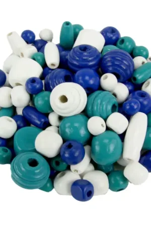 Livraison Express Perles en bois en camaïeu de bleu - 70 perles