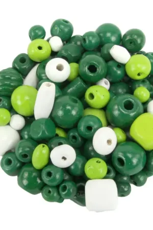 Achat Immédiat Perles en bois en camaïeu de vert - 70 perles