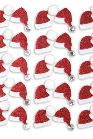 Stickers pailletés bonnet de Père Noël- 25 pcs Offre Exclusive