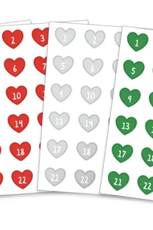 Stickers cœurs Calendrier de l'Avent - 96 pcs Petit Prix