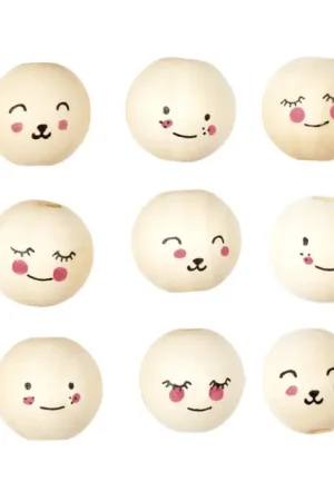 Haute Qualité Perles en bois visages Ø 1.5 cm - 15 pièces