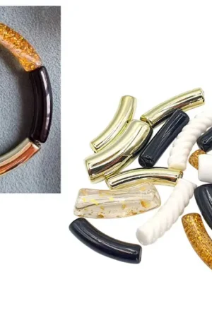 Perles tube noir et doré - 18 pièces Offre Exclusive