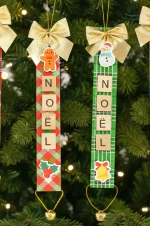 Kit suspensions de Noël avec lettres en bois - 4 pcs Offre Du Jour
